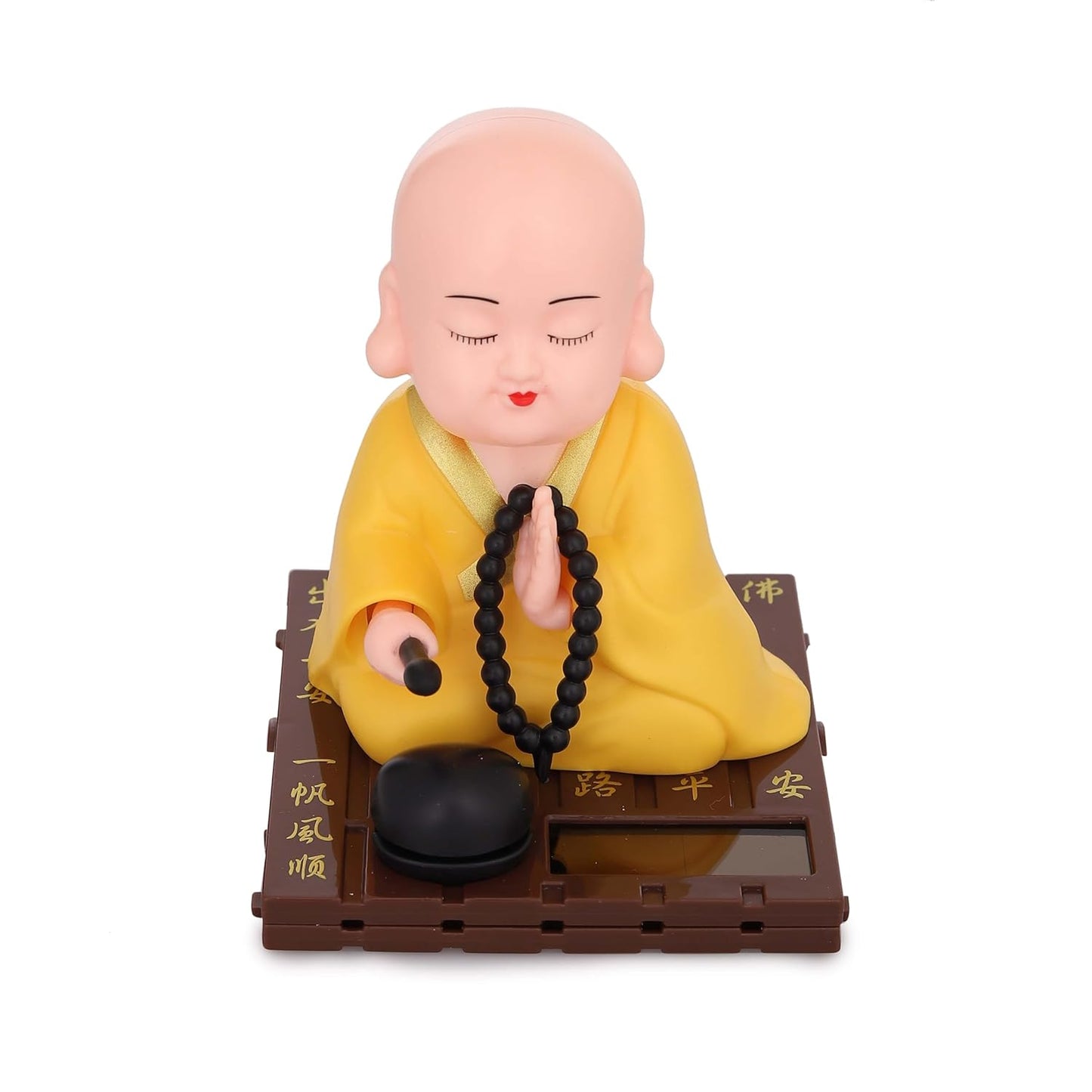 Solar Powered Moving Head And Hand Sitting Action Gautam Buddha Statue For Living Room | Car Dashboard | Home | Office Desk | Wealth & Prosperity- Red (Red), 6 Centimeters