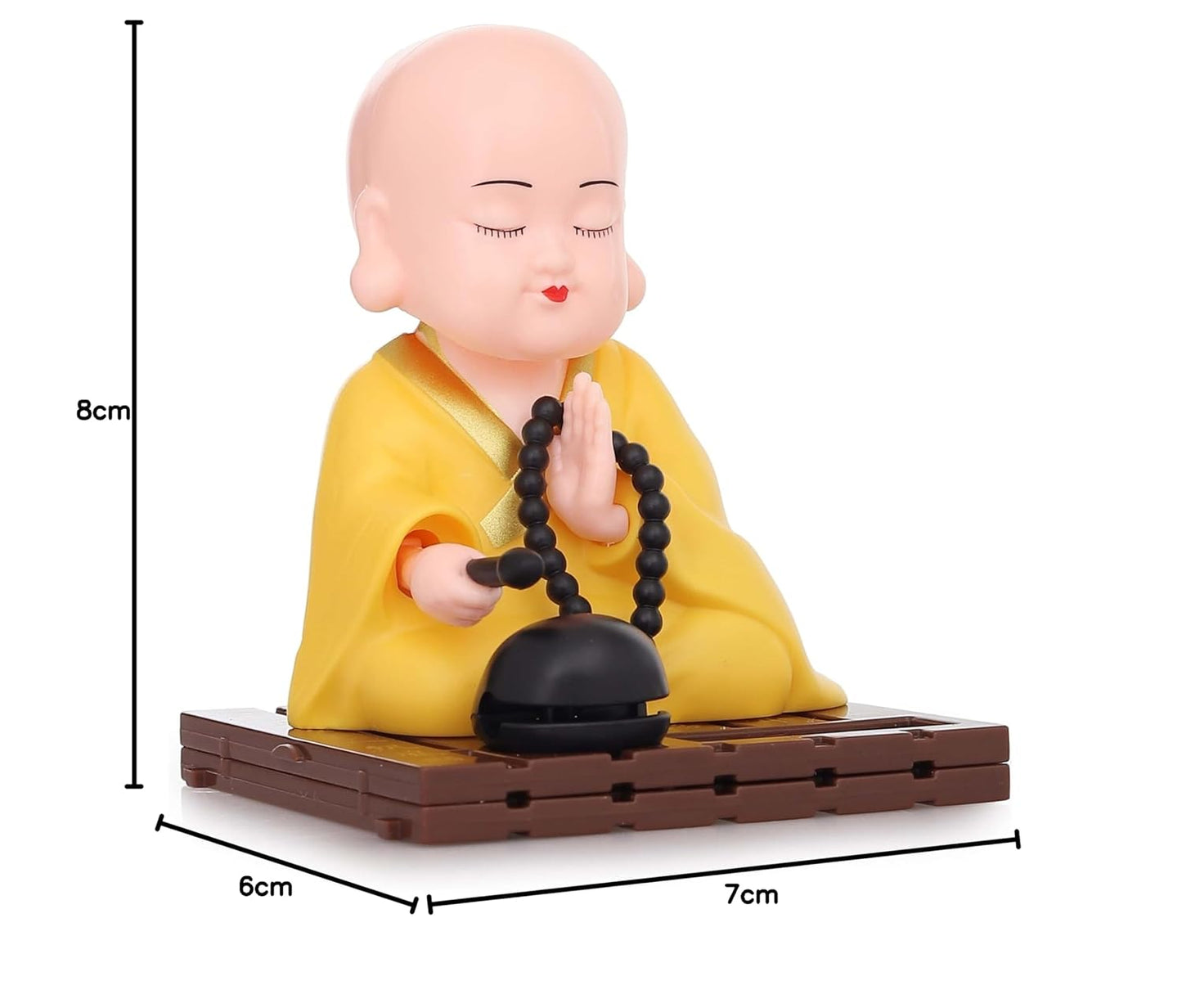Solar Powered Moving Head And Hand Sitting Action Gautam Buddha Statue For Living Room | Car Dashboard | Home | Office Desk | Wealth & Prosperity- Red (Red), 6 Centimeters