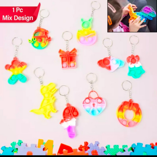 Compact silicon pop It keychain Toy-Gift For Kids Portable Bubble Popping Fun, Stress Relief Fidget Toy (Mix Design - 1 Pc)