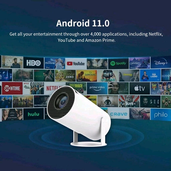 HD Android 11 Projector WiFi 6/BT 5.0 180° Rotation Auto Keystone (4500 Im /1 Speaker /Wireless / Remote Controller) Portable Projector (White