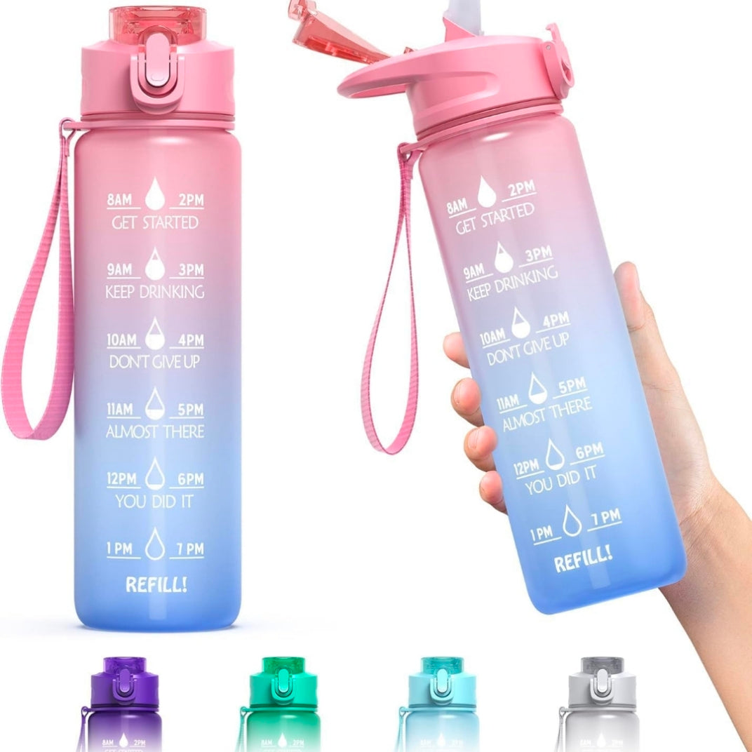 Motivational Water Bottle | Sipper Bottle with Time Measurement Water Bottle Unbreakable Bottle Time Mark Sipper with Straw for Office School College Gym (SET OF 1)