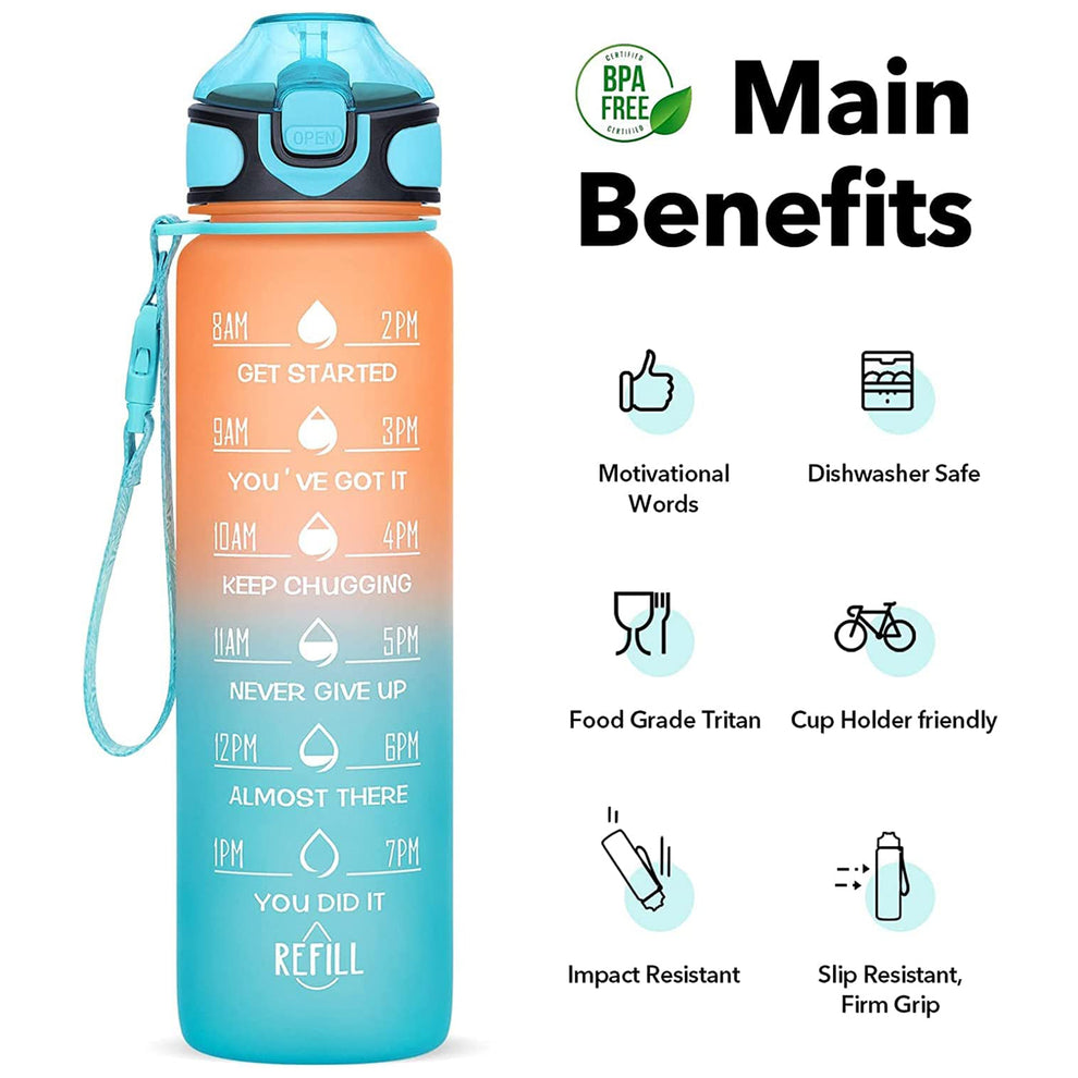 Motivational Water Bottle | Sipper Bottle with Time Measurement Water Bottle Unbreakable Bottle Time Mark Sipper with Straw for Office School College Gym (SET OF 1)