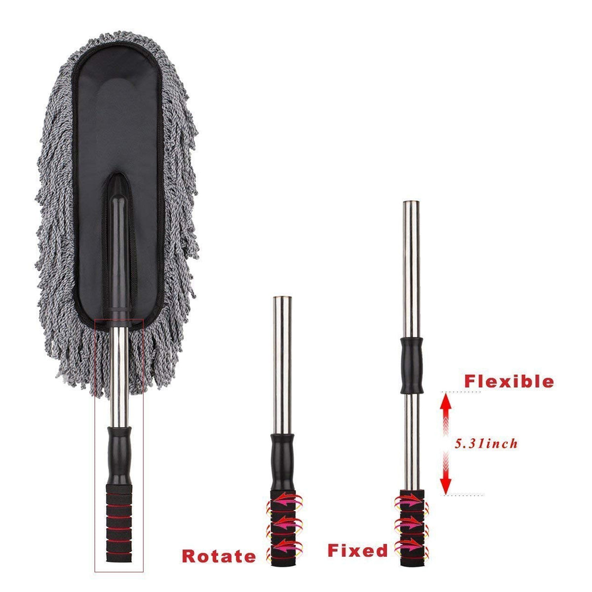 Multipurpose Microfiber Wash Brush With Long Retractable Soft Non-Slip handle For Car / Home