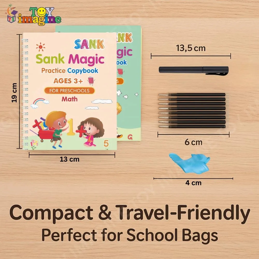 Toy Imagine Sank Magic Practice Copy Book Set for Kids – Reusable Numbers, Alphabets, Drawing & Math Books with Pen, Refills  – Handwriting Activity Kit for Ages 3–7 Years (Pack of 1)