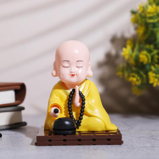 Solar Powered Moving Head And Hand Sitting Action Gautam Buddha Statue For Living Room | Car Dashboard | Home | Office Desk | Wealth & Prosperity- Red (Red), 6 Centimeters