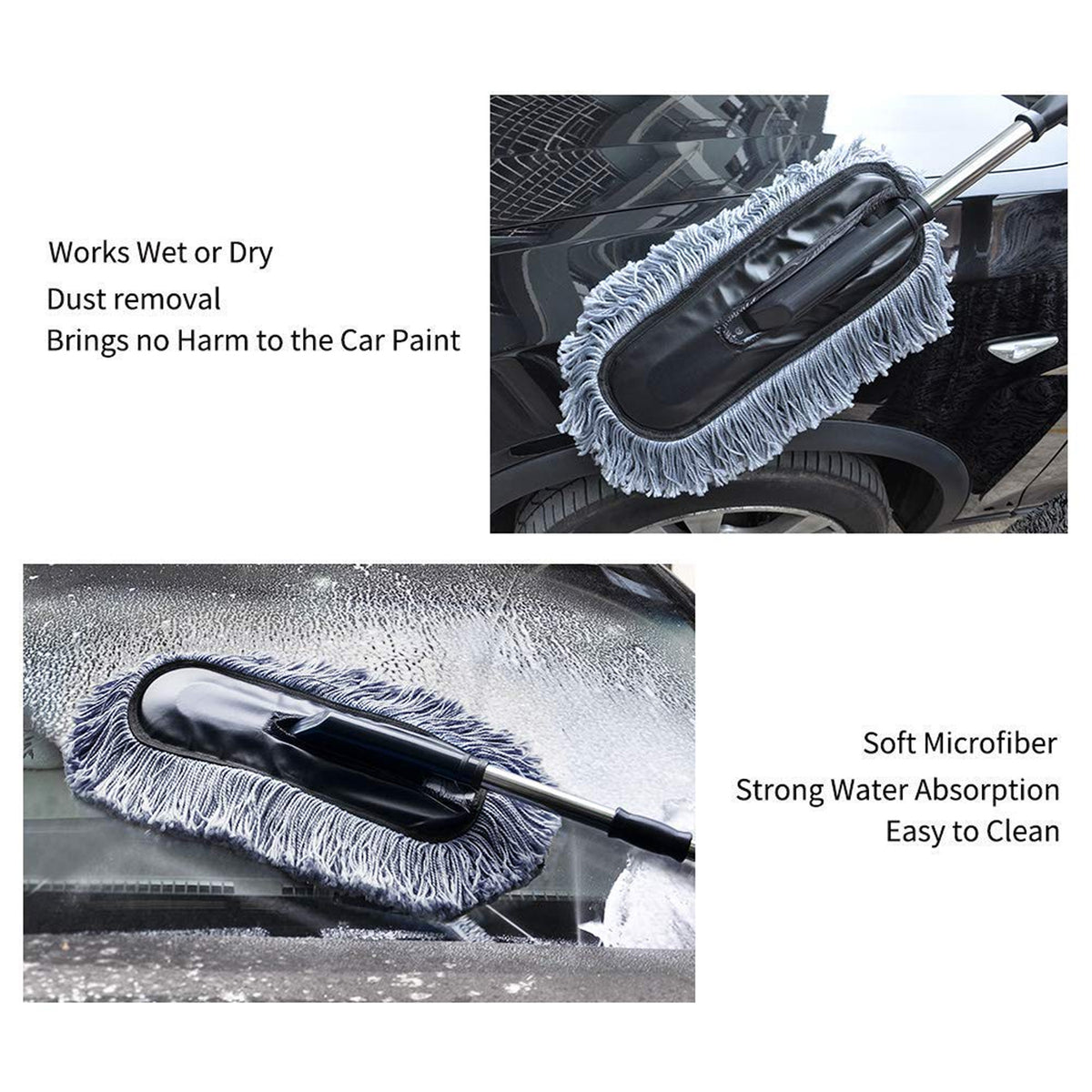 Multipurpose Microfiber Wash Brush With Long Retractable Soft Non-Slip handle For Car / Home