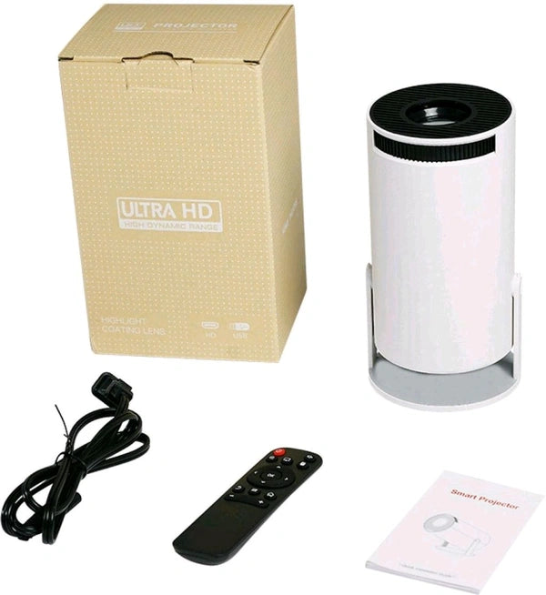 HD Android 11 Projector WiFi 6/BT 5.0 180° Rotation Auto Keystone (4500 Im /1 Speaker /Wireless / Remote Controller) Portable Projector (White