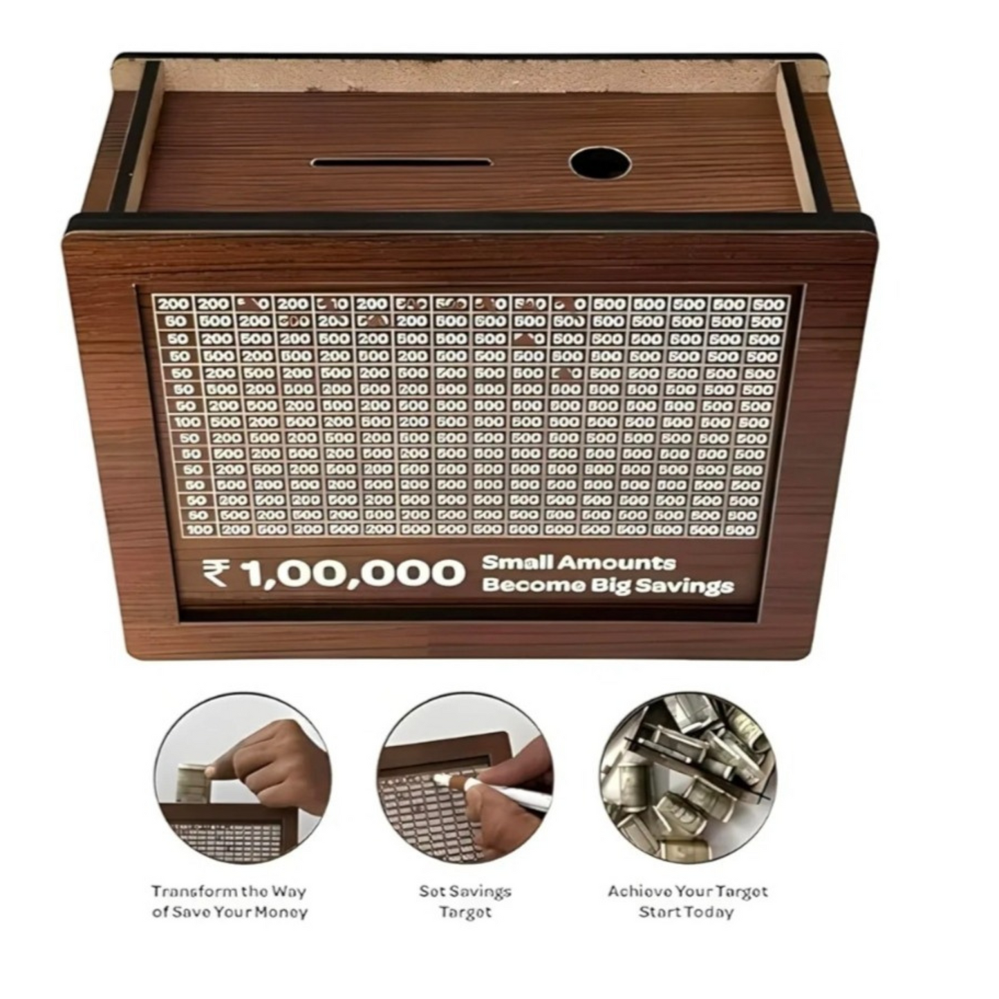 Wooden Piggy Bank for Kids & Adults, Coin Box with Carved Design, Savings Box, Mini Bank, Wooden Coin Box, Money Saver, Piggy Bank with Numbers