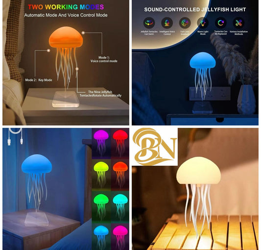 Jellyfish Lamp, Voice Control Jellyfish Lamp with Dancing Legs, RGB Gradient Jellyfish Bedside Lamp, USB Rechargeable Jellyfish Table Lamp with Touch Sensor, Christmas Gifts (Hanging + Base)