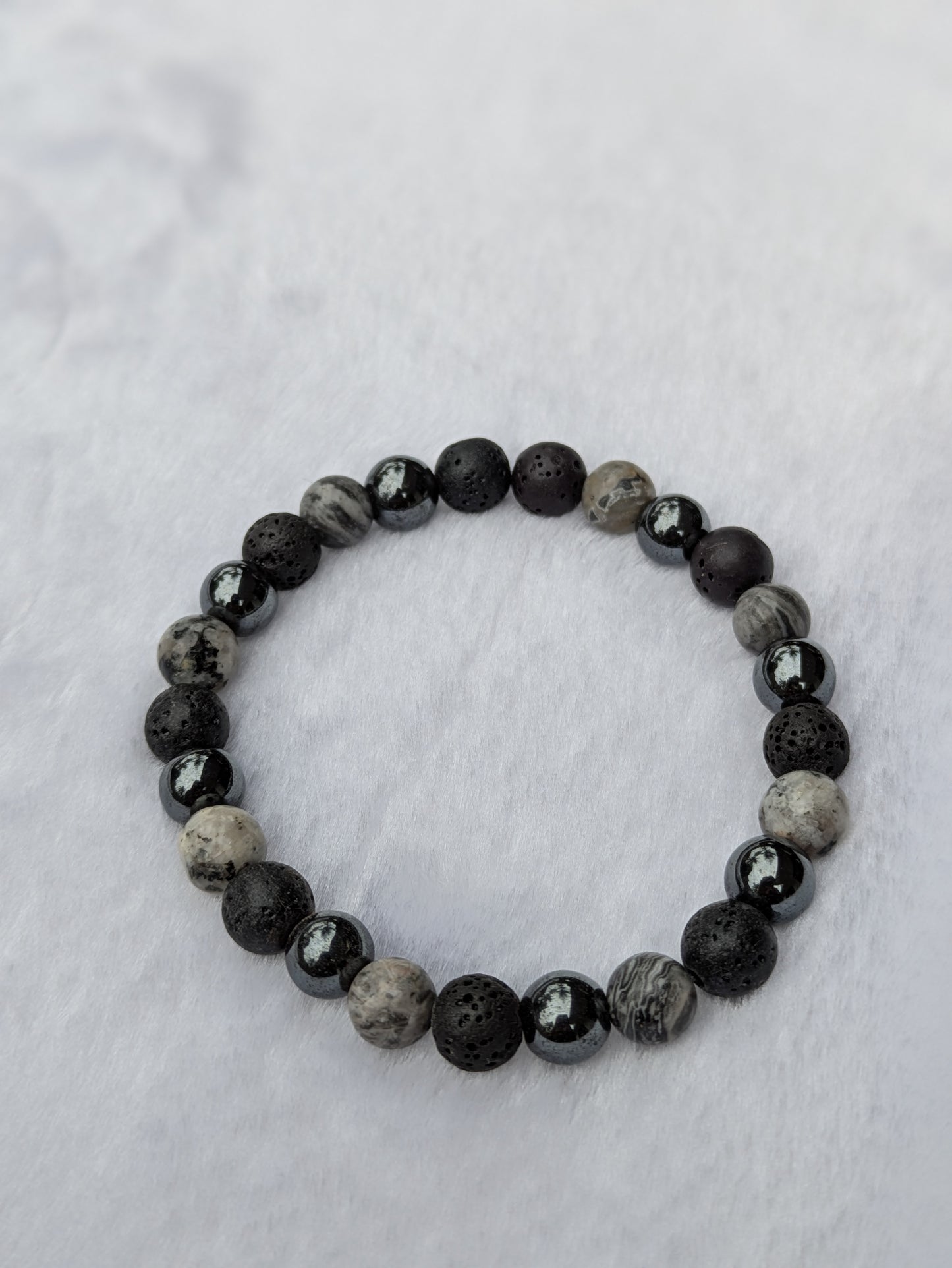 Emocia, "Labradorite" handmade bracelet with black agate natural gemstones, 21 cm