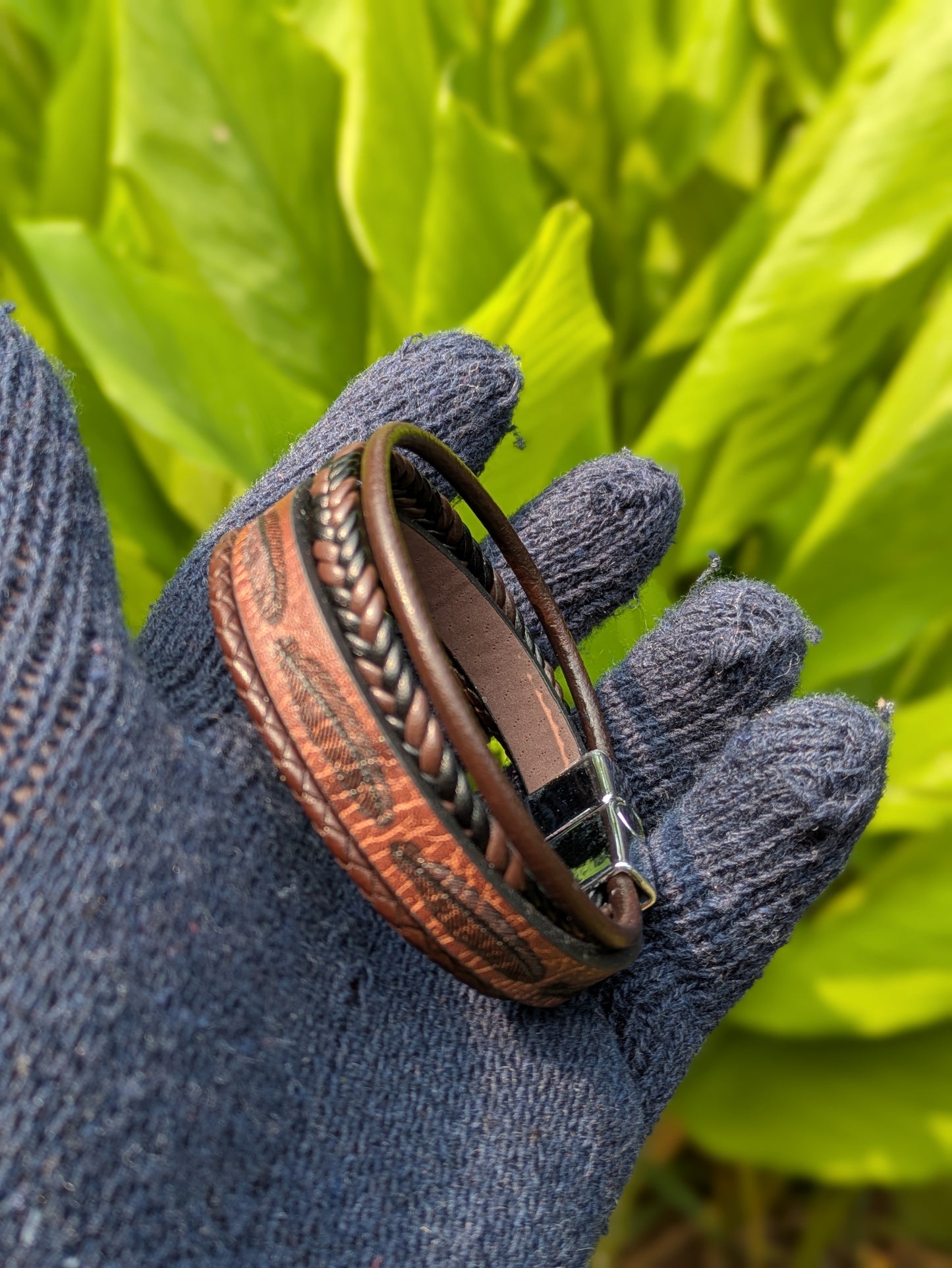 Gents Leather Bracelet With Magnetic Buckles Free Size