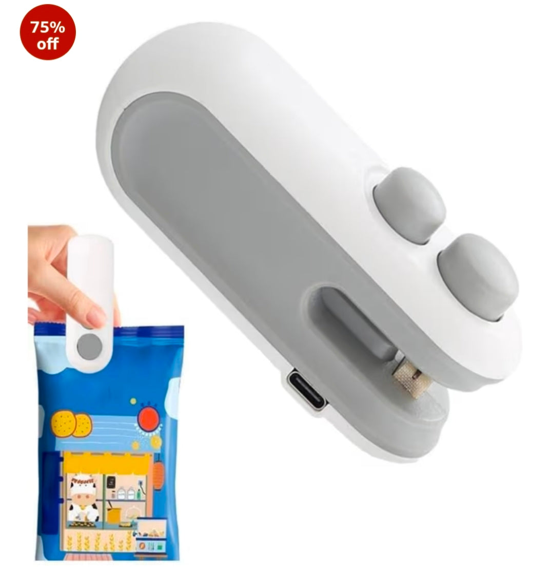 Portable Plastic Bag Sealing Machine | Mini Bag Sealer with Cutter and Magnet | Packet Sealer for Food, Chips, Snacks, Traveling Food Packets Bags (Rechargeable) 1Pcs (Black)