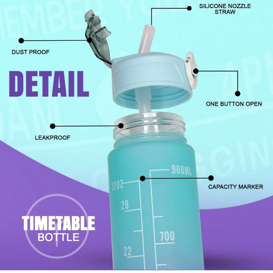 Motivational Water Bottle | Sipper Bottle with Time Measurement Water Bottle Unbreakable Bottle Time Mark Sipper with Straw for Office School College Gym (SET OF 1)