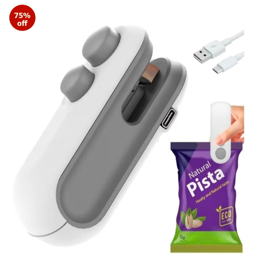 Portable Plastic Bag Sealing Machine | Mini Bag Sealer with Cutter and Magnet | Packet Sealer for Food, Chips, Snacks, Traveling Food Packets Bags (Rechargeable) 1Pcs (Black)