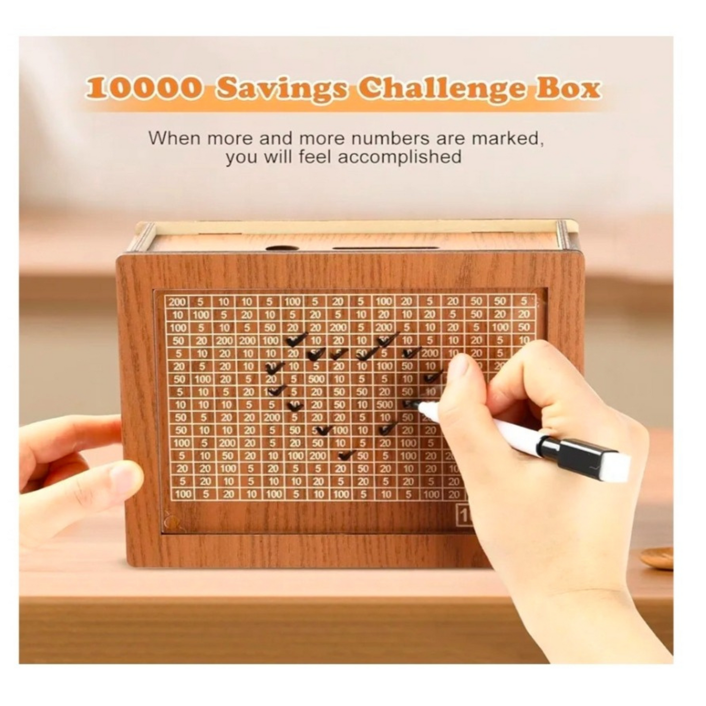 Wooden Piggy Bank for Kids & Adults, Coin Box with Carved Design, Savings Box, Mini Bank, Wooden Coin Box, Money Saver, Piggy Bank with Numbers