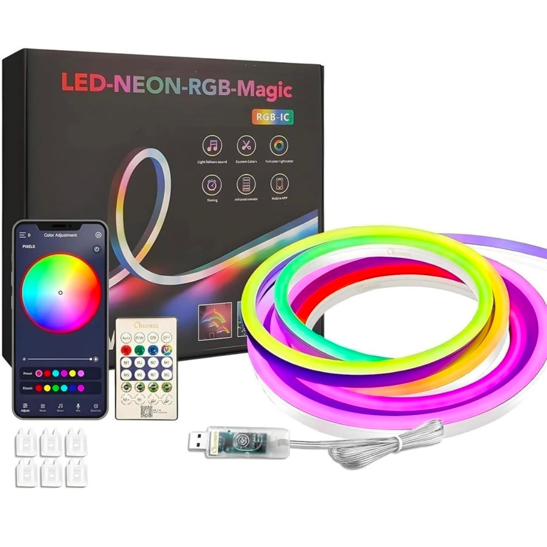 5 Meter USB Powered Flexible Smart RGBIC Neon Flex LED Strip Lights with App & Remote-Control, Music Sync LED Strip, Silicone Rope Light for Home Decoration, Diwali, Christmas