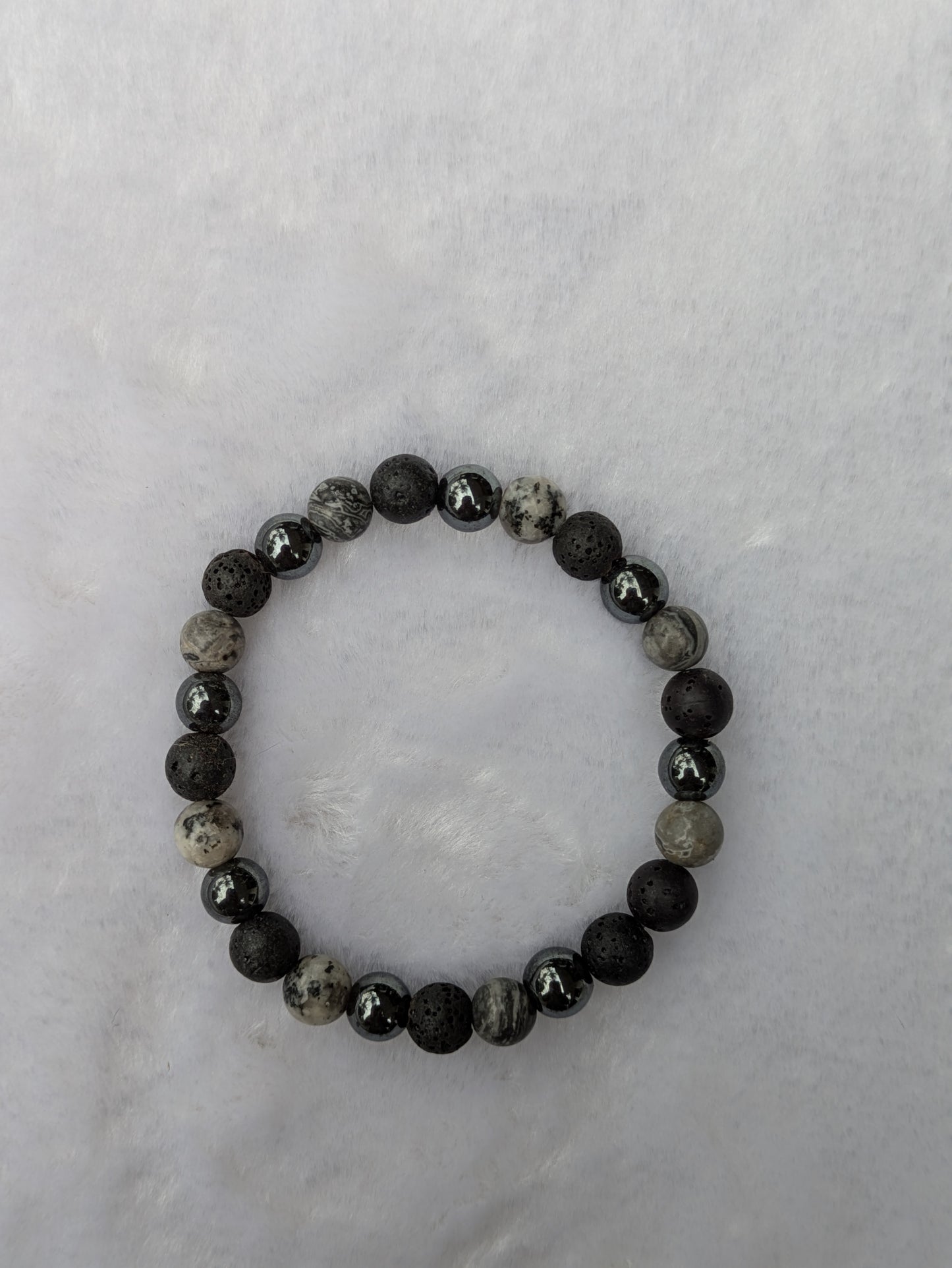 Emocia, "Labradorite" handmade bracelet with black agate natural gemstones, 21 cm