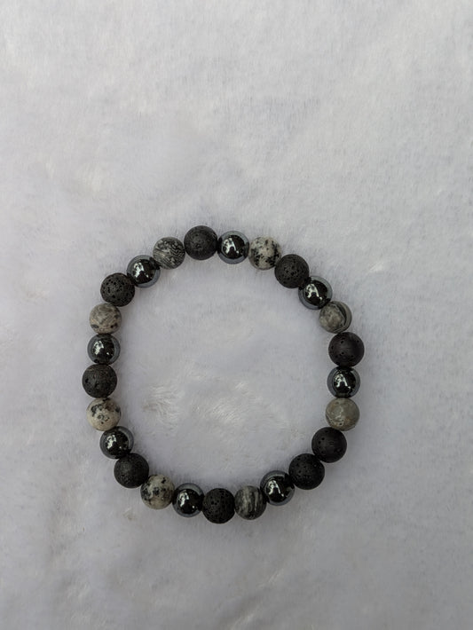 Emocia, "Labradorite" handmade bracelet with black agate natural gemstones, 21 cm