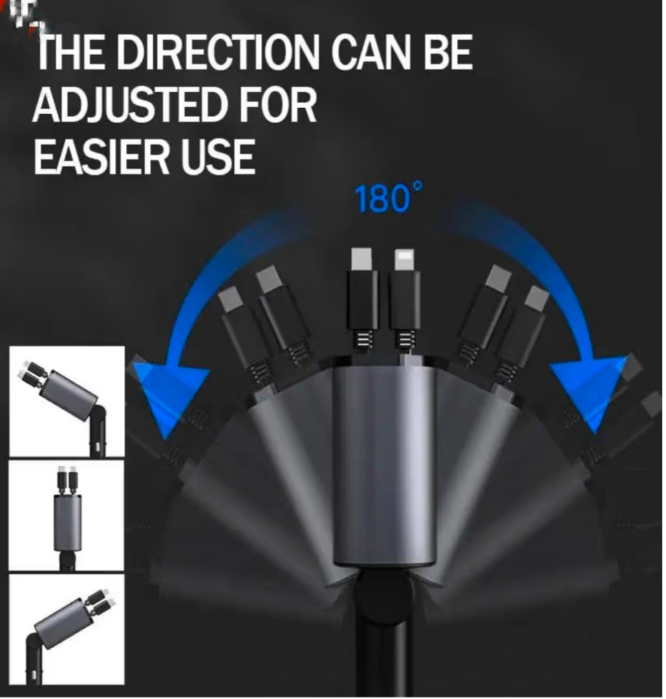 120W 4 in 1 Retractable Car Charger Socket New 2025,Multi USB Car Charger Type C Adapter with Dual Ports, car Mobile Charger Compatible with Android Phones & iPhone 16/15/14/13/12/11 Pro Max